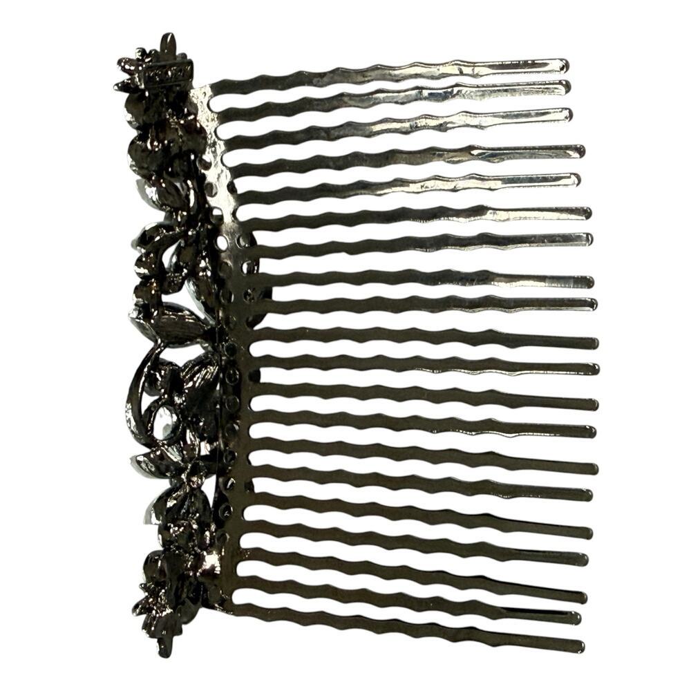 Set of 2 Swarovski Crystal Bridal Hair Combs Frosted Floral Silver Tone Prom - Picture 5 of 7